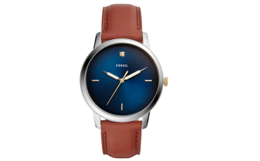 Fossil - Minimalist Carbon Stainless Steel and Leather Diamond Quartz Watch